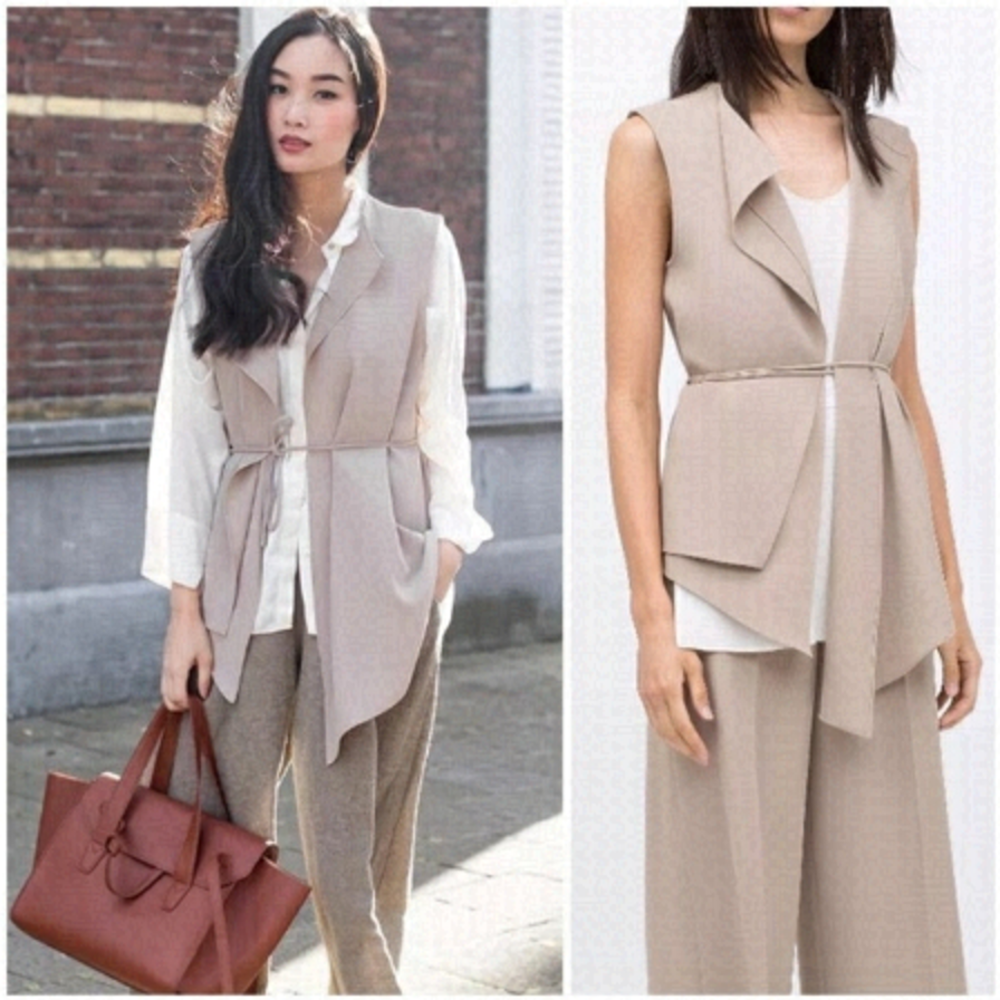 ZARA Drapey Asymmetrical layered tunic vest top tie belt   Si…